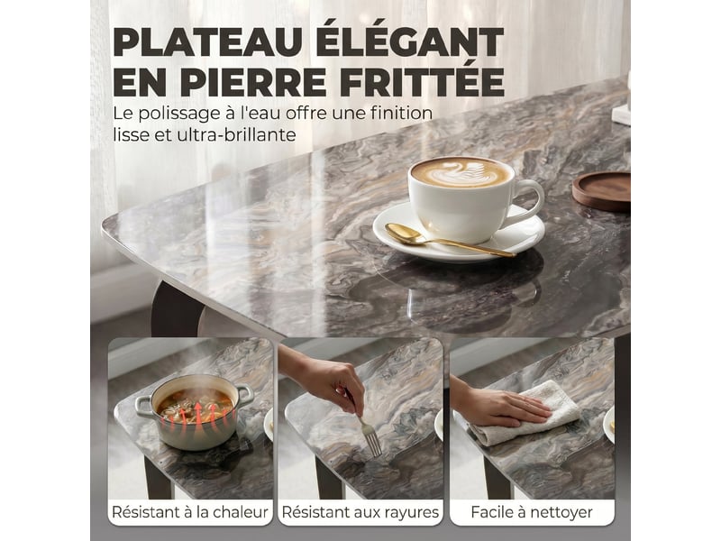  Table à manger rectangulaire pour 4 personnes, 130 x 70 x 75 cm, marron, table de cuisine avec plateau en pierre frittée  - Conforama E