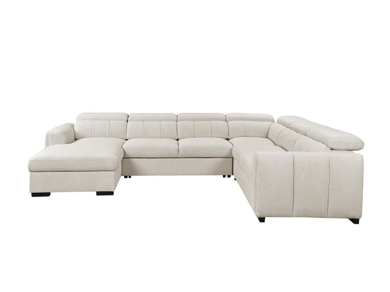  Canapé panoramique convertible avec coffre en tissu bouclette beige najah - angle gauche KF8047-M2A2-BEI - Conforama E