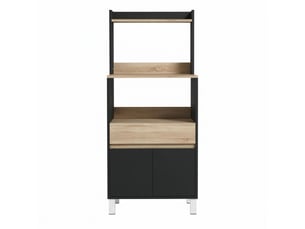 Buffet de cuisine noir 60 cm avec tiroir et étagère, meuble micro-ondes