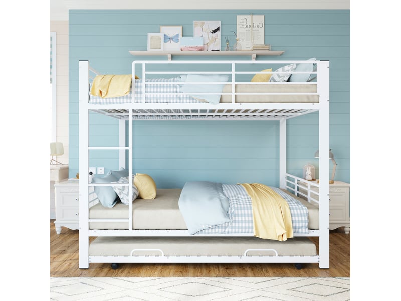  Lit superposé 3 places modenvie avec lit gigogne coulissant métal blanc mat  - Conforama E
