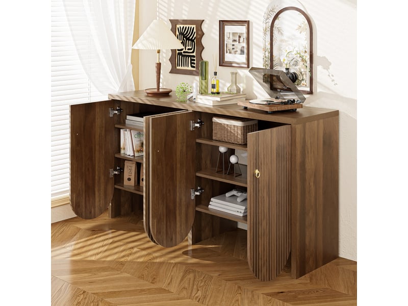  Buffet bas 147x40x80 cm avec 4 portes et tablettes, mdf finition noyer  - Conforama E