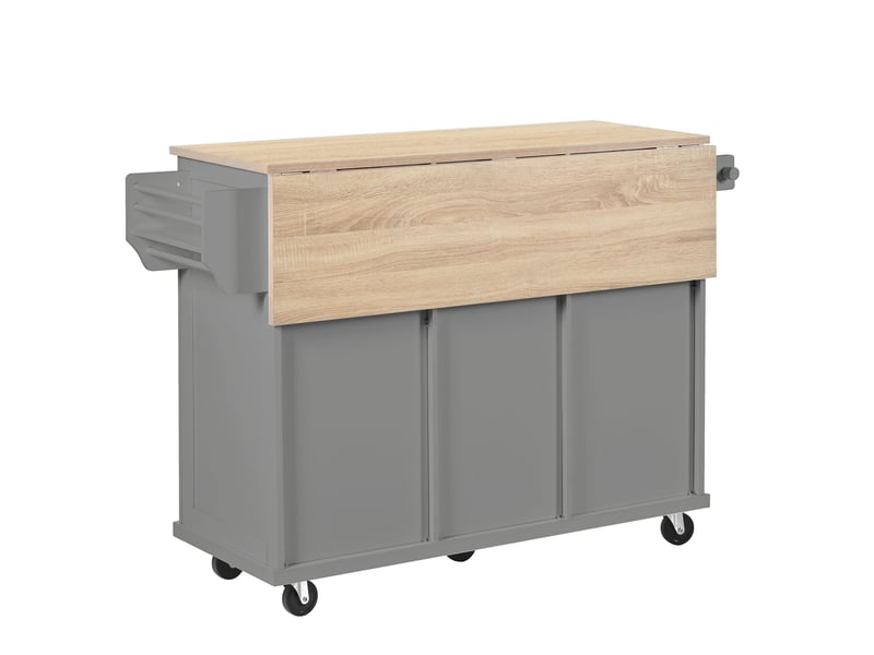 Îlot de cuisine mobile extensible 112x46,2-76,2x92,7 cm compartiment poubelle roulettes tiroirs portes mdf, gris+nature - Conforama E