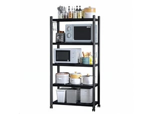 Etagere cuisine mobile 4 niveaux reglage electromenager 60x35x160 cm acier carbone 25 mm noir roulettes 360 verrouillables