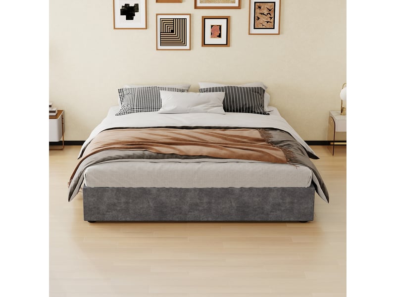  Sommier coffre 160x200 cm gris avec matelas  - Conforama E