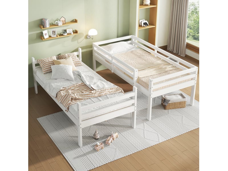  Lit superposé enfant 90x200 cm avec rangements, coloris blanc  - Conforama E