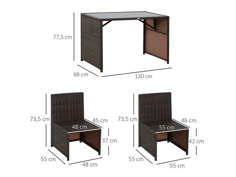  Ensemble de salon de jardin 5 pièces en polyrattan, résistant aux intempéries pour 4 personnes sur terrasse et balcon, marron+khaki avec table et 4 chaises  - Conforama D