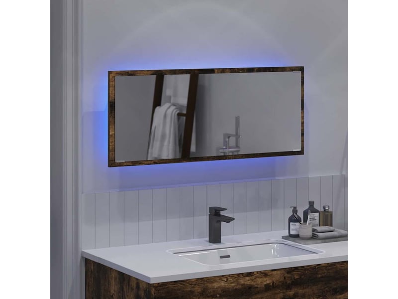 Miroir de salle de bain, miroir de toilette chêne fumé 90 x 8,5 x 37 cm bois d'ingénierie cf62658 - Conforama D