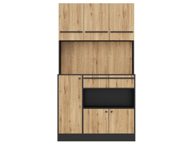 Colonne cuisine 100x40x180cm avec led, armoire haute 2 tiroirs étagères réglables, vitrine salon salle à manger  - Conforama A