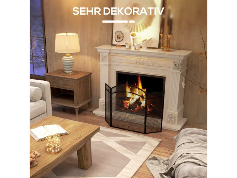 Pare-feu de cheminée noir en métal à 3 panneaux, pliable, 96x60 cm, protection du foyer  - Conforama B