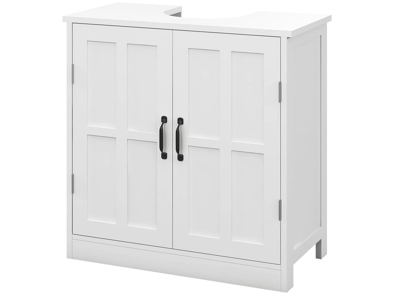  Meuble sous lavabo blanc 60 cm, 2 portes, étagère réglable et découpe en u  - Conforama B