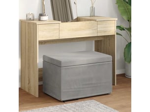 Tabouret bas, ottoman gris clair 61x41x40 cm velours et bois composite