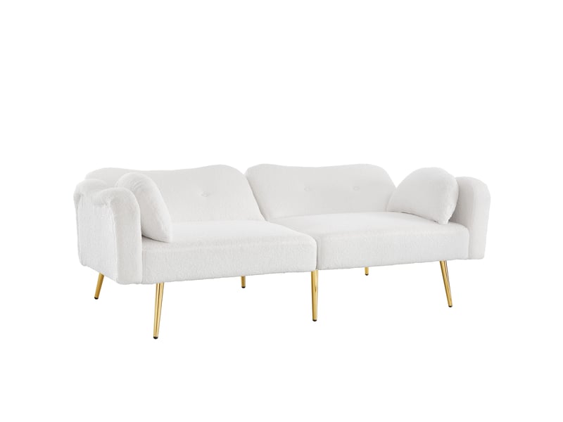 Canapé convertible scandinave 2 places 175x79x82cm, laine d'agneau tendre, mousse, pieds métal, dossier à 3 positions, blanc - Conforama A