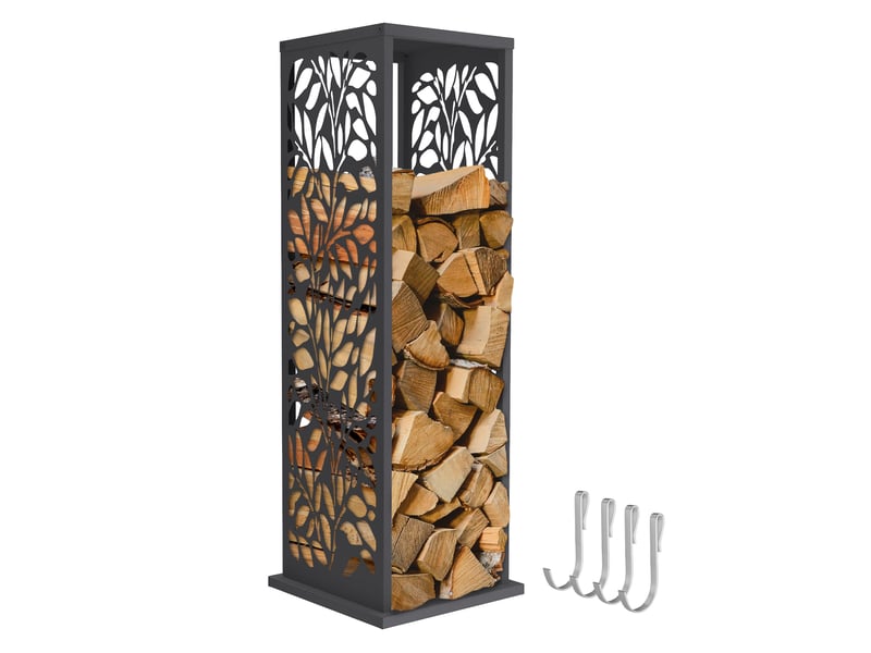  Ml-design range-bûches vertical en acier galvanisé 37,5 x 37,5 x 112 cm, intérieur et extérieur, motif de feuilles, support colonne rangement bois de chauffage cheminée, 4 crochets, anthracite mat ECD Germany GmbH - Conforama A