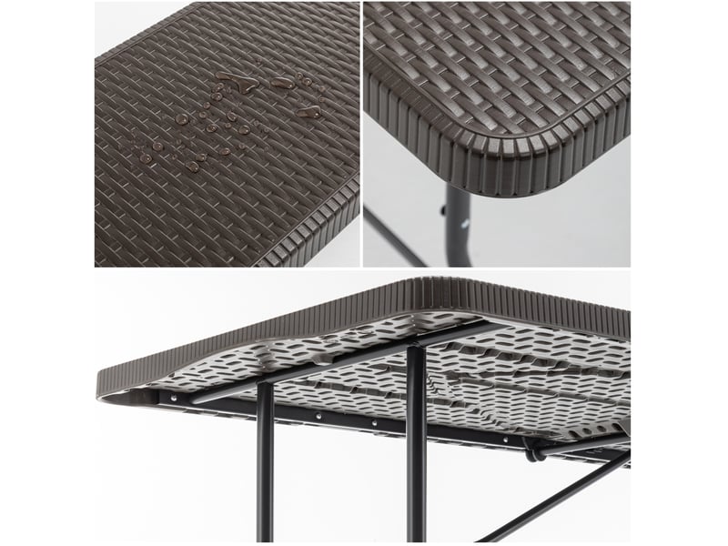  Set de pique-nique pliant 3 pièces 180x74x43 cm marron en plastique, table et 2 bancs pour 6 personnes  - Conforama E
