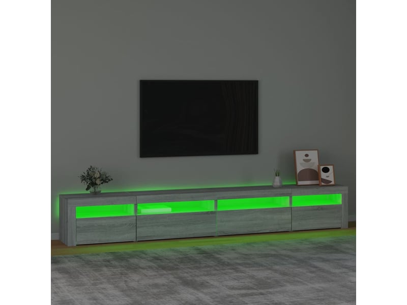 Meuble tv - banc tv - meuble de rangement avec lumières led sonoma gris 270x35x40 cm - Conforama D