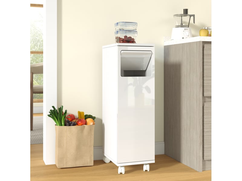  Meuble poubelle mobile 1 porte 24,2x35x80,3 cm en mdf blanc brillant  - Conforama B