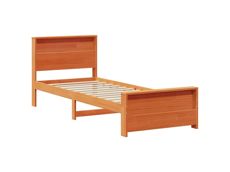 Lit simple- lit adulte -  cadre de lit avec étagère brun  90 x 190 cm pin massif  - Conforama C
