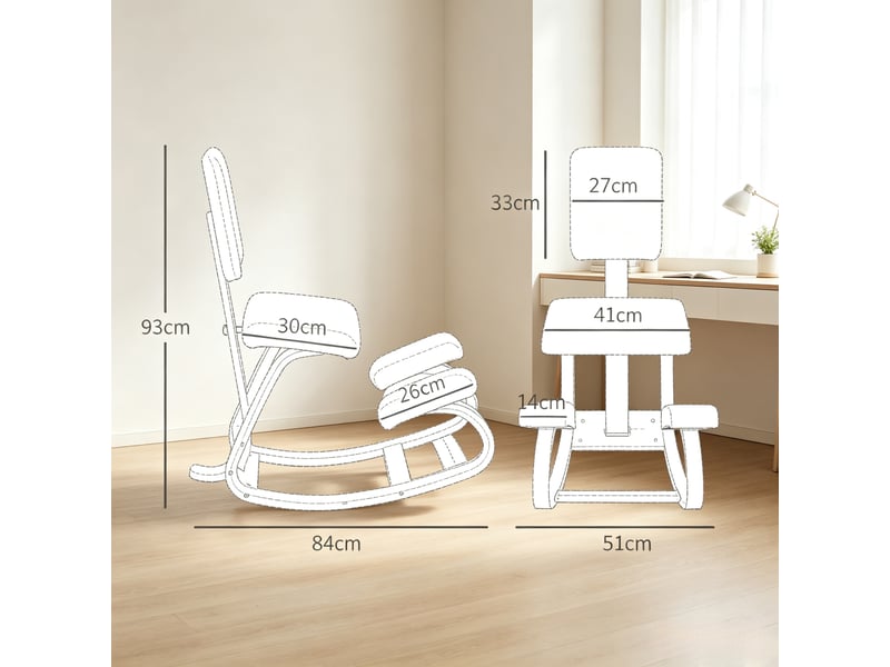  Chaise agenouillée ergonomique avec dossier, siège correcteur de posture pour bureau  - Conforama C
