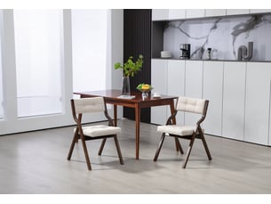 Chaise de salle à manger pliable lot de 2 avec assise et dossier rembourrés en bois et velours crème