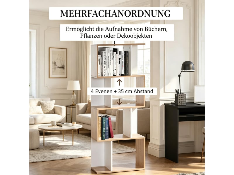  Bibliothèque en forme de s en panneau de particules blanc et bois naturel 60x24x148 cm T5828P540784 - Conforama D