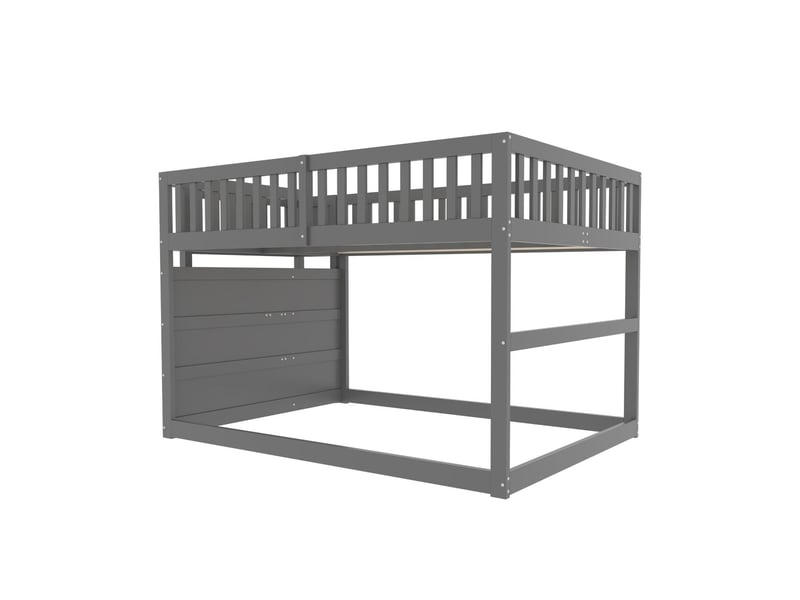 Lit superposé enfant 140x200cm - en bois gris - lit superposé - escaliers avec tiroirs, barrières hautes - cadre de lit à lattes  - Conforama E