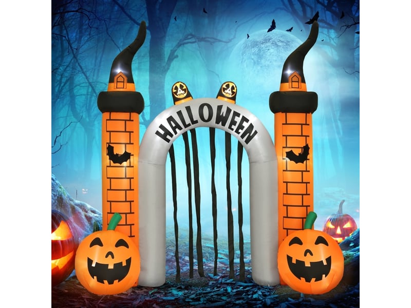 Arche gonflable halloween avec 10 led, motifs citrouilles et chauves-souris, pour entrée et jardin, 325×105×322 cm - Conforama B