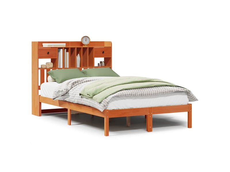  Lit double- lit adulte -  lit bibliothèque sans matelas  marron 135x190 cm pin massif  - Conforama A