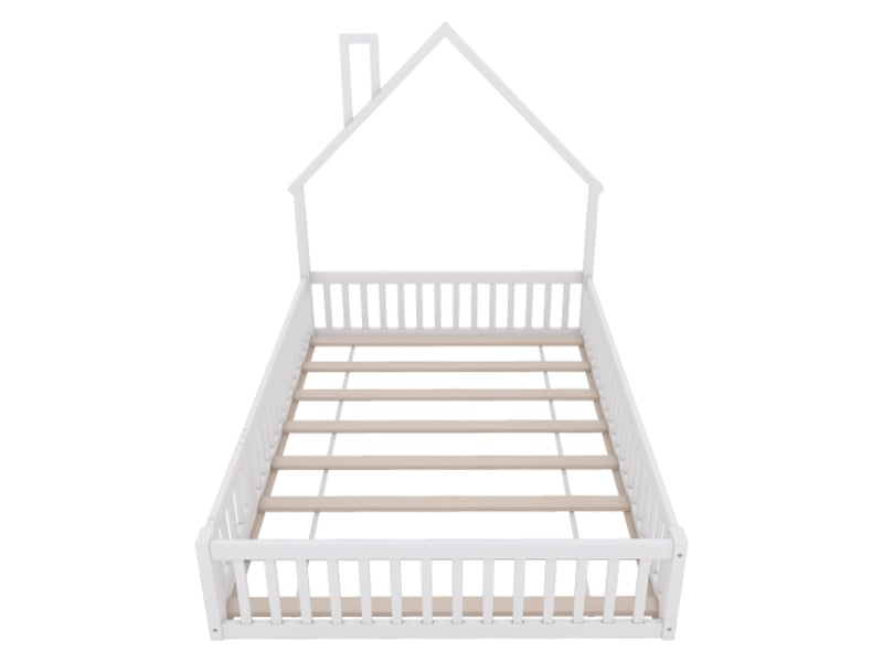  Lit enfant 140x190 cm, style cheminée, pin blanc, sommier inclus, design minimaliste  - Conforama D