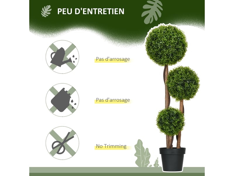  Arbre artificiel buis avec 3 boules feuilles de bambou pot inclus intérieur et hauteur extérieur 110 cm vert  - Conforama R