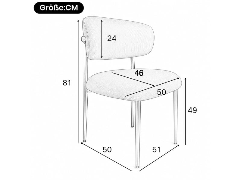  Lot de 4 chaises de salle à manger 51x50x81 cm, assise rembourrée, patins réglables, fer et polyester, blanc et doré  - Conforama C