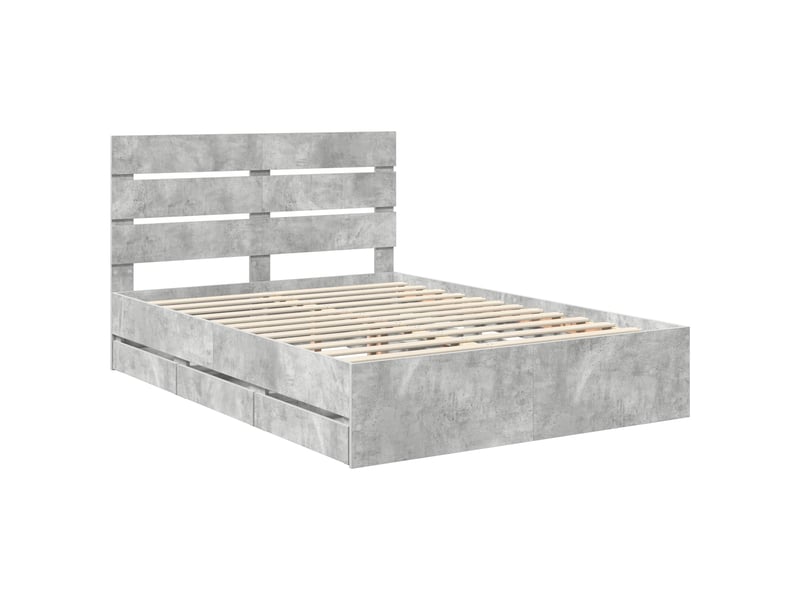 Lit double- lit adulte -  cadre de lit gris béton 150 x 200 cm bois ingénierie  - Conforama C