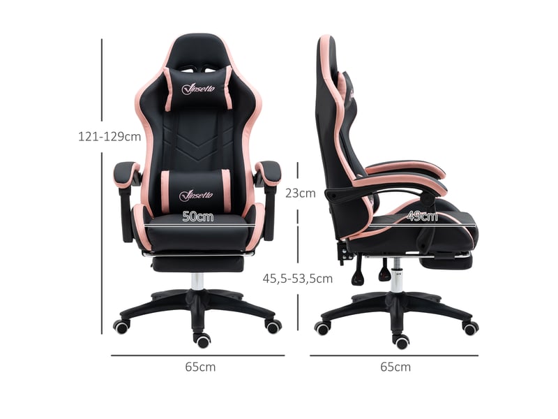 Chaise gaming fauteuil gaming ergonomique avec dossier inclinable 65 x 65 x 121-129 cm rose  - Conforama E