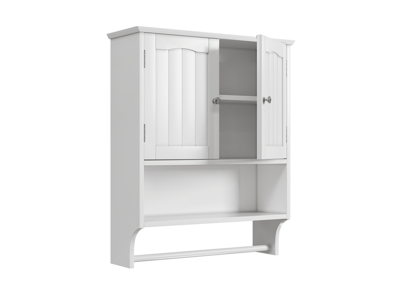  Armoire de salle de bain murale avec porte, étagères réglables, niche ouverte et porte-serviettes, 56,8 × 19 × 70 cm  - Conforama A