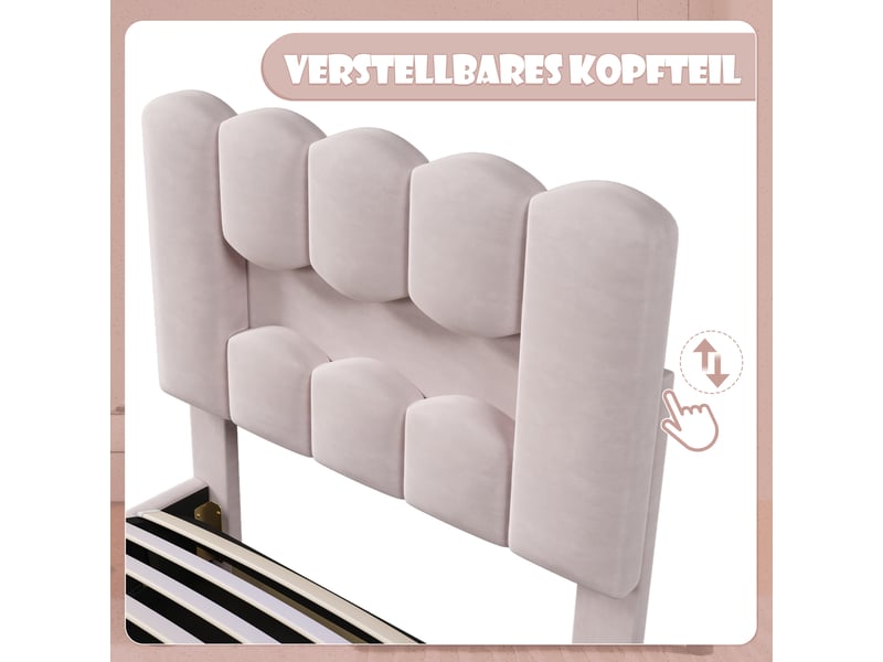  Lit simple rembourré 90x200 cm avec éclairage led, lit coffre avec tête de lit réglable, cadre de lit 1 personne en rose  - Conforama D