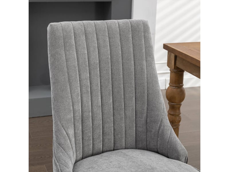  Lot de 2 chaises de salle à manger en tissu gris, dossier capitonné, pieds bois courbés  - Conforama D