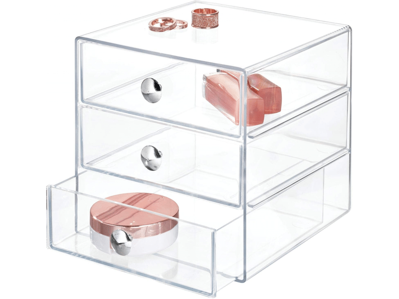  Drawers organisateur maquillage, boite de rangement en plastique pour cosmétiques, maquillage, etc., boite tiroir à 3 tiroirs, transparent  - Conforama A