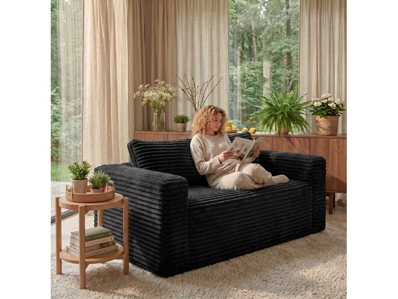 Canapé 2 places 160x88x58 cm – noir – sans assemblage, assise profonde en velours côtelé pour petit espace - Conforama D
