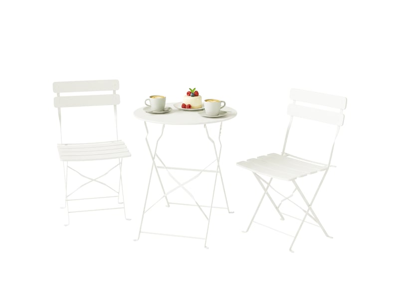  Ensemble bistrot de jardin 3 pièces table et 2 chaises pliantes à lattes double protection antirouille crème  - Conforama B