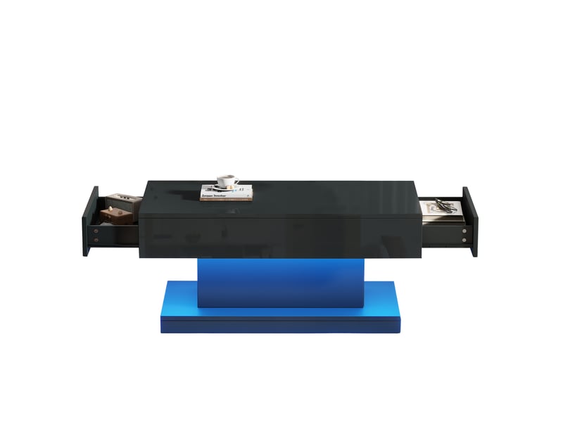  Table basse 100x50x45 cm en panneaux de particules avec 2 tiroirs et led noire chicfurn  - Conforama A