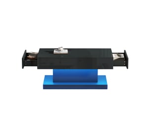 Table basse 100x50x45 cm en panneaux de particules avec 2 tiroirs et led noire chicfurn