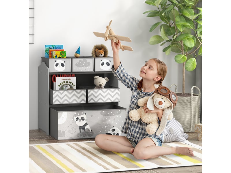 Meuble de rangement pour jouets d'enfants avec 6 bacs en tissu amovibles, 63 x 30 x 66 cm, gris - Conforama B