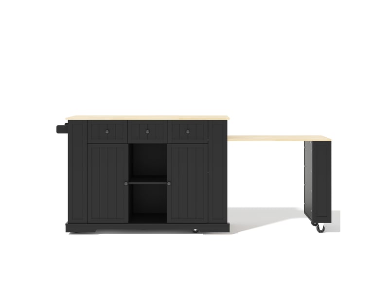 Îlot de cuisine,138x55x93 cm,avec table extensible,mdf,noir et naturel - Conforama D