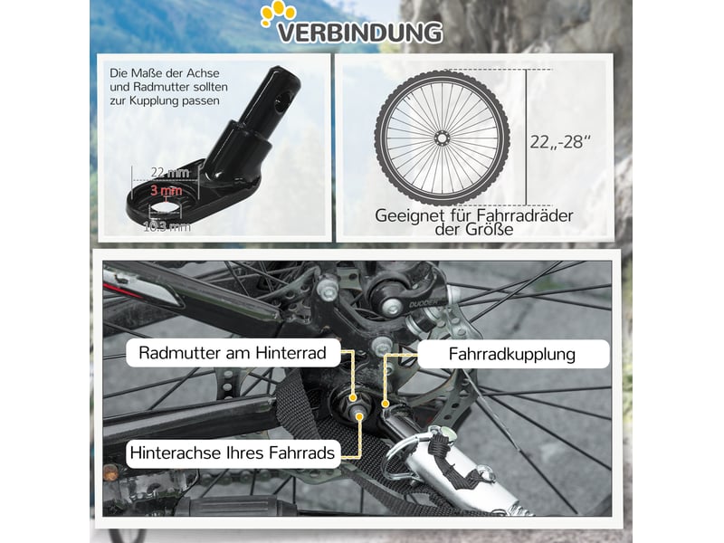 Remorque vélo pour enfent 140x71x83 cm – jaune – fenêtres filet, laisse de sécurité, charge 20 kg - Conforama E