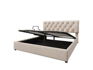 Lit double capitonné avec coffre de rangement et tête de lit réglable 160x200 cm lin naturel