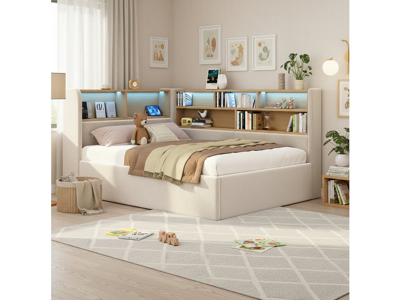  Lit coffre avec rangement hydraulique en velours beige  - Conforama B
