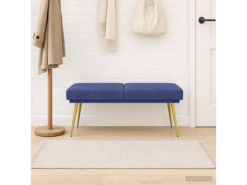  Banc d'entrée, banc à double couche bleu police 120x45x46 cm velours  - Conforama C