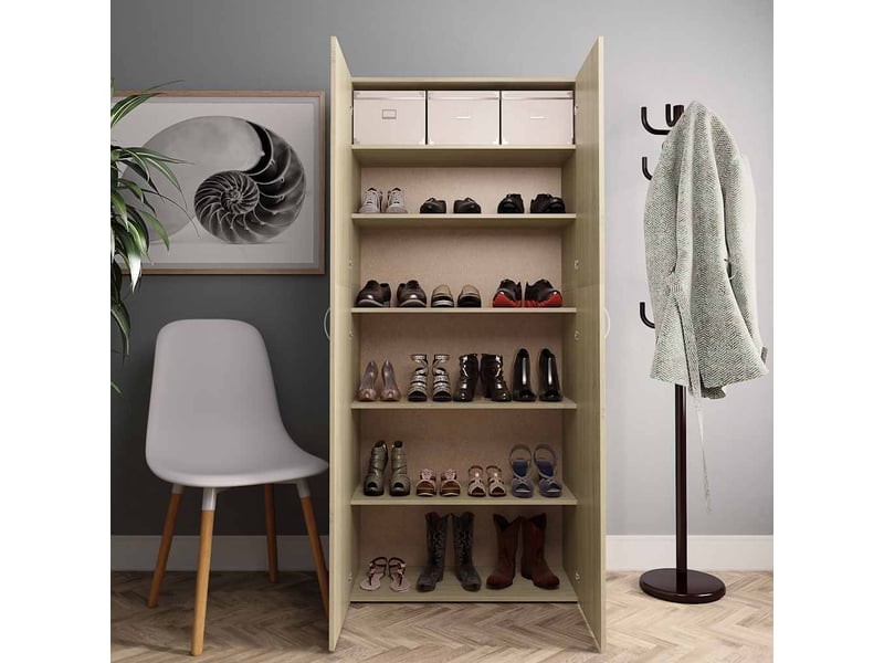  Meuble à chaussure, armoire à chaussures chêne sonoma 80x35,5x180cm bois ingénierie  - Conforama C