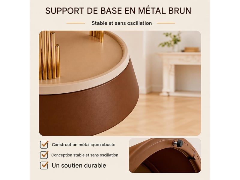  Lot de 2 tables basses gigognes verre trempé et métal marron 70 x 48 x 60 cm W3658P433971 - Conforama D