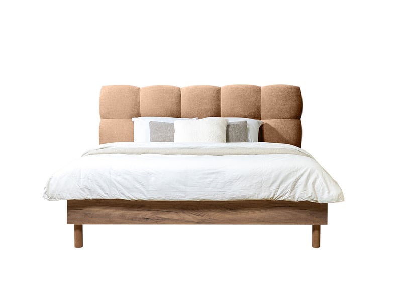  Bobochic lit kumo tissu lisse lattes massives pieds en bois naturel rose 140x190 KUMO - Conforama D