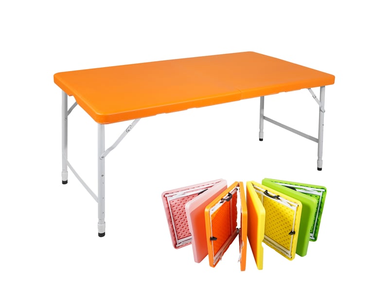  Table pliante portable 125x61 cm – orange – hauteur réglable 58-74 cm, pliage compact avec poignée intégrée  - Conforama A